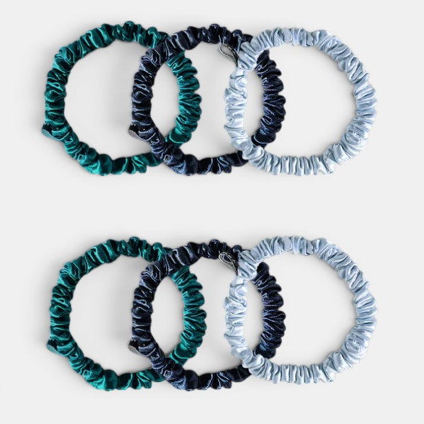 Skinny Scrunchie Set - Blue &amp; Green 6pcs