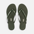 Shop Rescue Spa Liners Forest slim flip flops in dark green leather with a cushioned insole and round toe design.