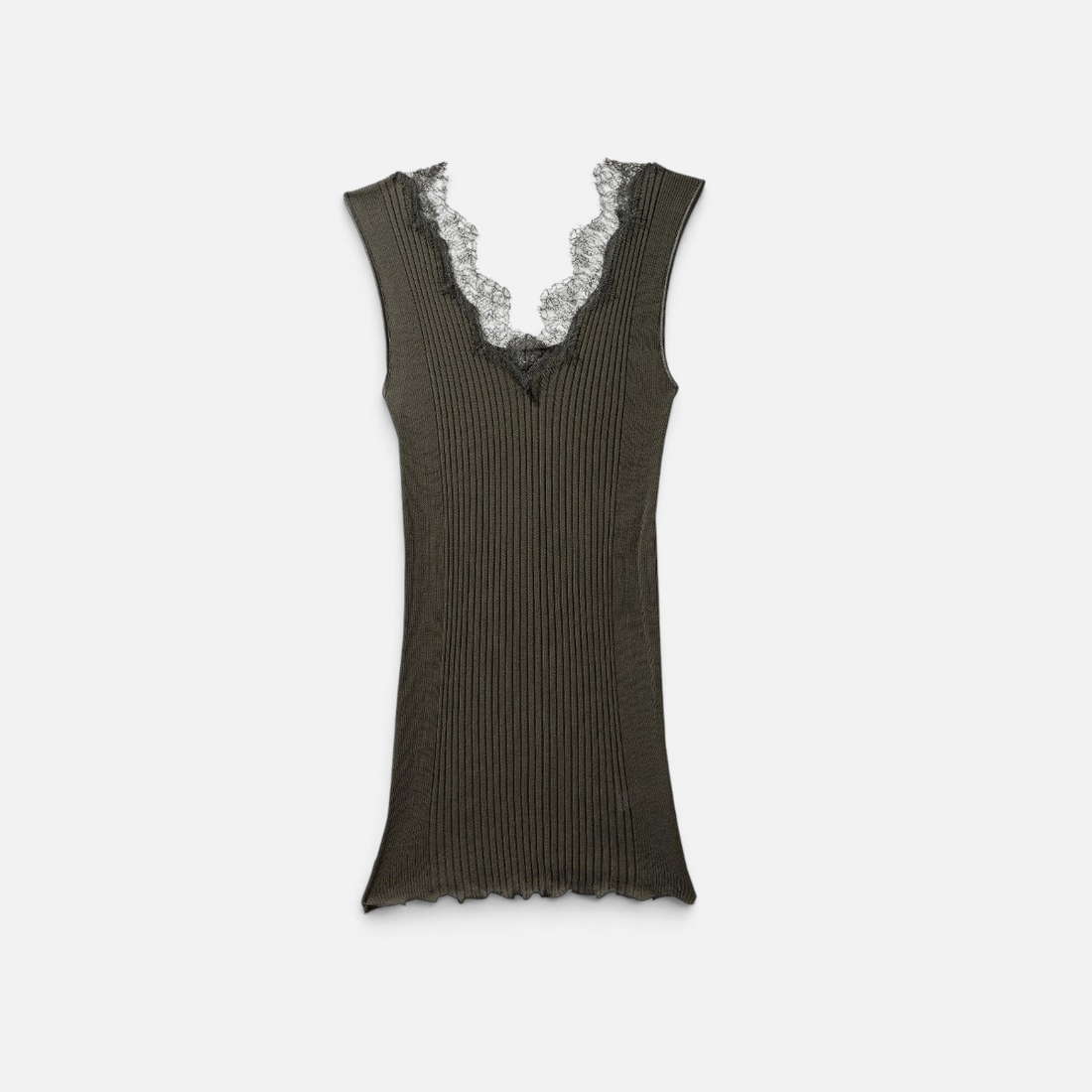 Shop Rescue Spa Richelieu dark shadow ribbed Pima cotton tank top with delicate lace trim neckline