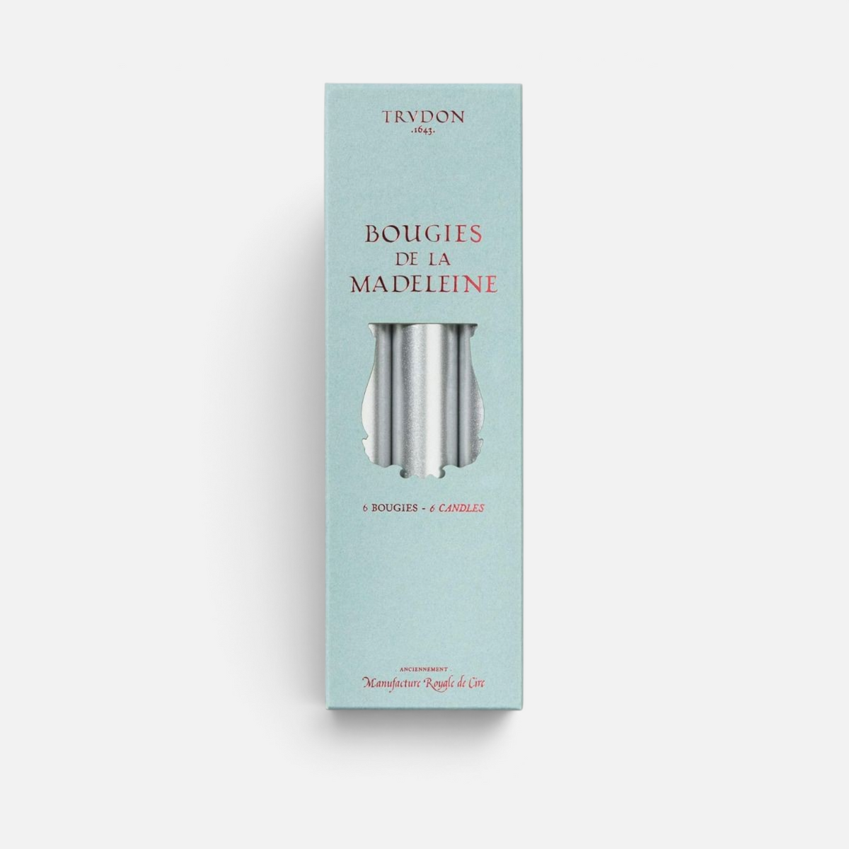 Shop Rescue Spa Trudon Madeleine taper candles in a light blue box containing six smokeless black wax candles