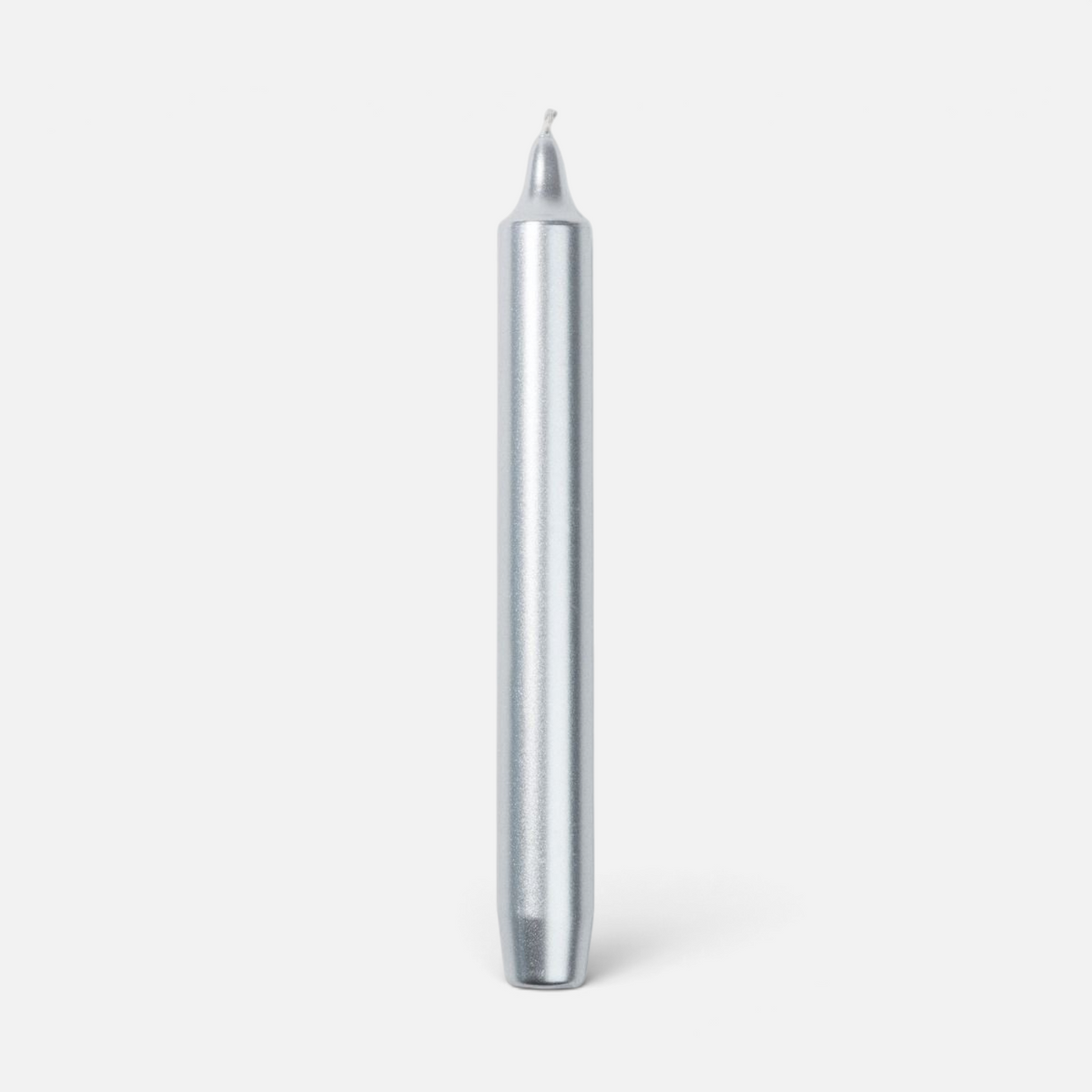 Shop Rescue Spa Madeleine metallic silver taper candle with a smooth wax finish for a clean smokeless burn