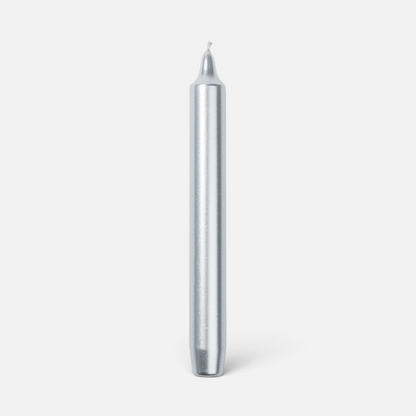 Shop Rescue Spa Madeleine metallic silver taper candle with a smooth wax finish for a clean smokeless burn