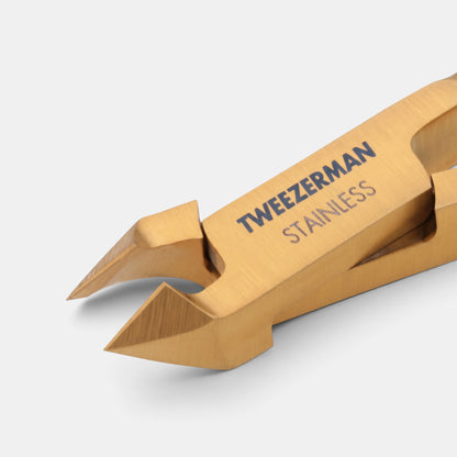 Shop Rescue Spa Tweezerman Ultra Precision Nipper in gold titanium-coated stainless steel with ultra-thin blades.