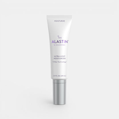 Alastin ultra light moisturizer tube on a white background.  Restorative Moisturizer with ceramides