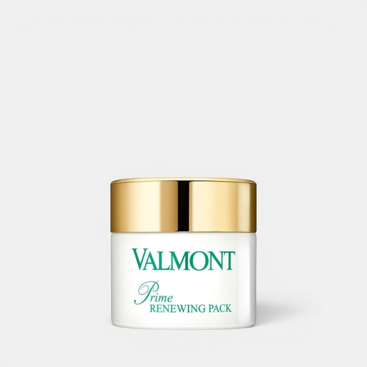 Front-facing product photo of Valmont Prime Renewing Pack 75ml jar on a clean white background, showing the single unboxed skincare container.
