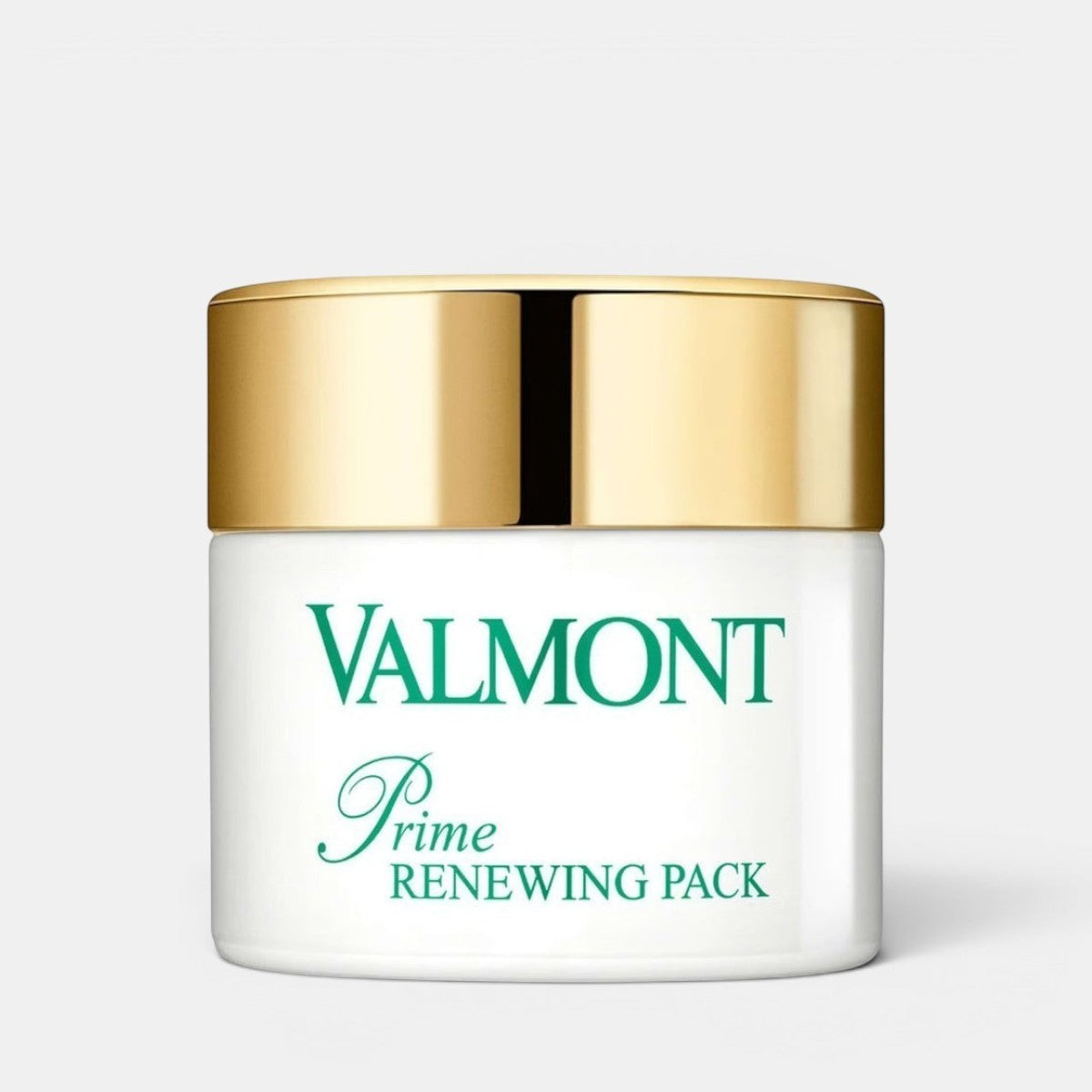 Front-facing product photo of Valmont Prime Renewing Pack 75ml jar on a clean white background, showing the single unboxed skincare container.