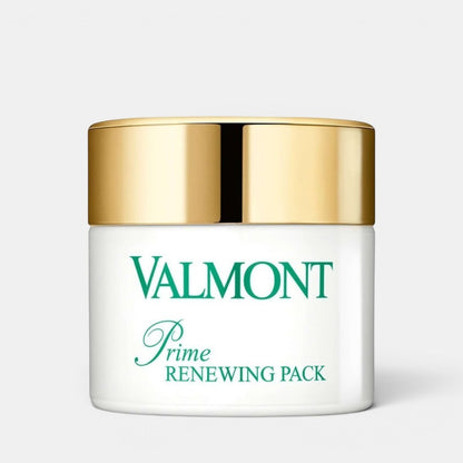 Front-facing product photo of Valmont Prime Renewing Pack 75ml jar on a clean white background, showing the single unboxed skincare container.