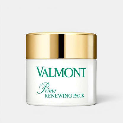 Front-facing product photo of Valmont Prime Renewing Pack 75ml jar on a clean white background, showing the single unboxed skincare container.