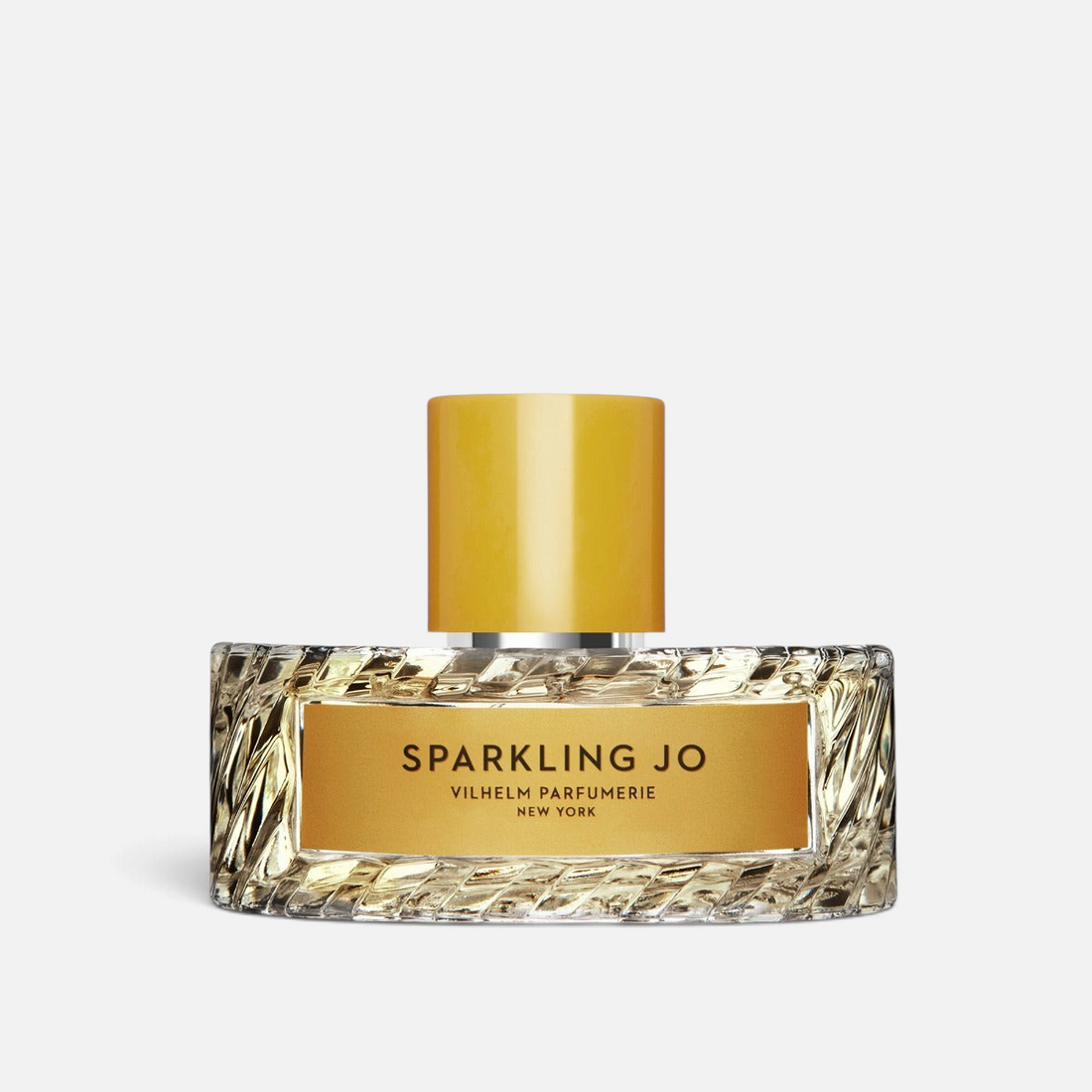 Shop Rescue Spa Sparkling Jo perfume bottle with a textured glass base and gold cap, featuring pear and champagne notes.
