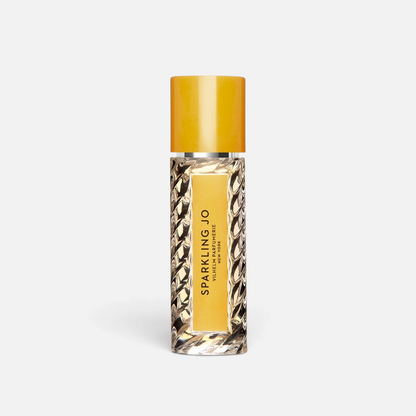 Shop Rescue Spa Sparkling Jo perfume bottle with a textured glass design and yellow label and cap