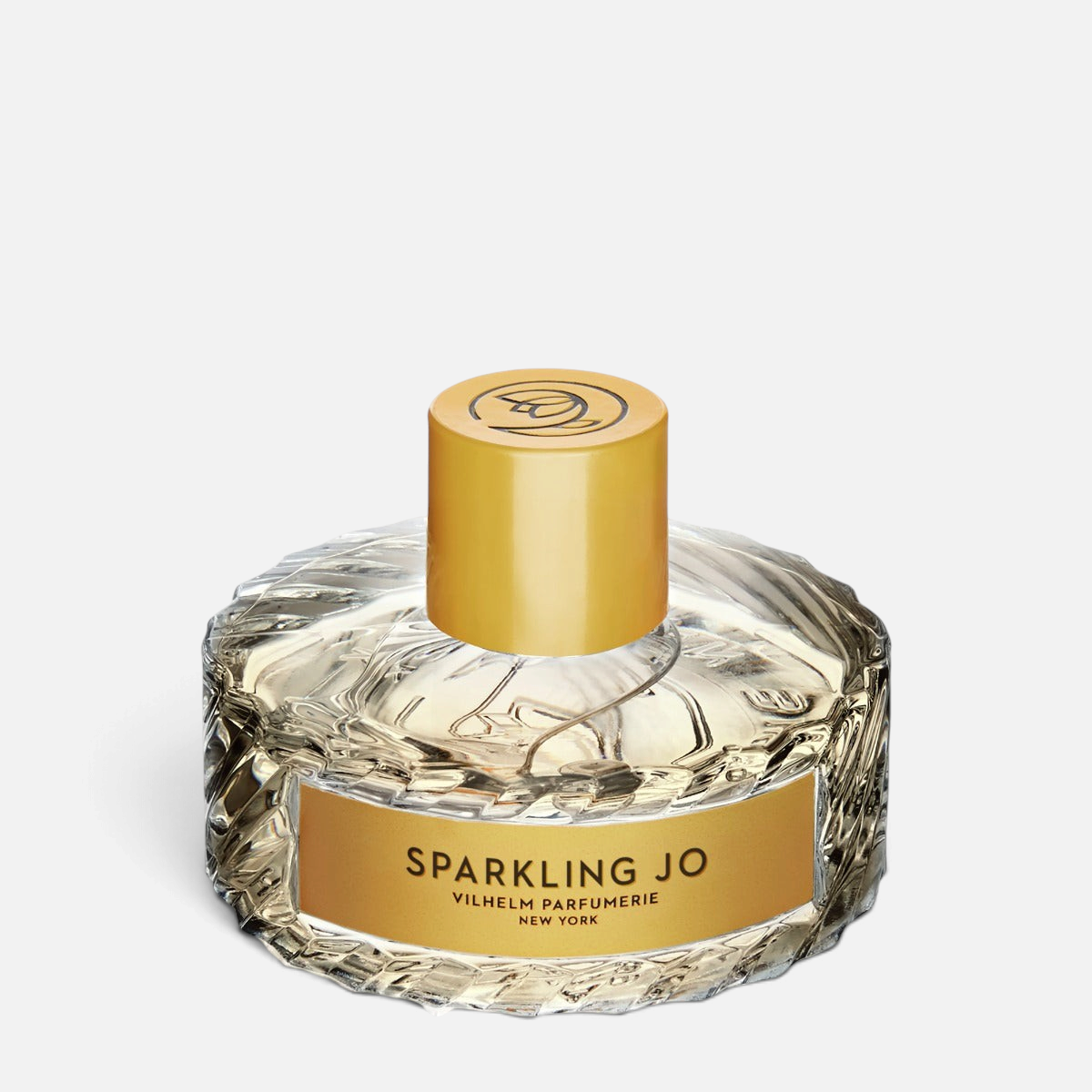 Shop Rescue Spa Sparkling Jo perfume bottle with a textured glass base and gold cap, featuring pear and champagne notes
