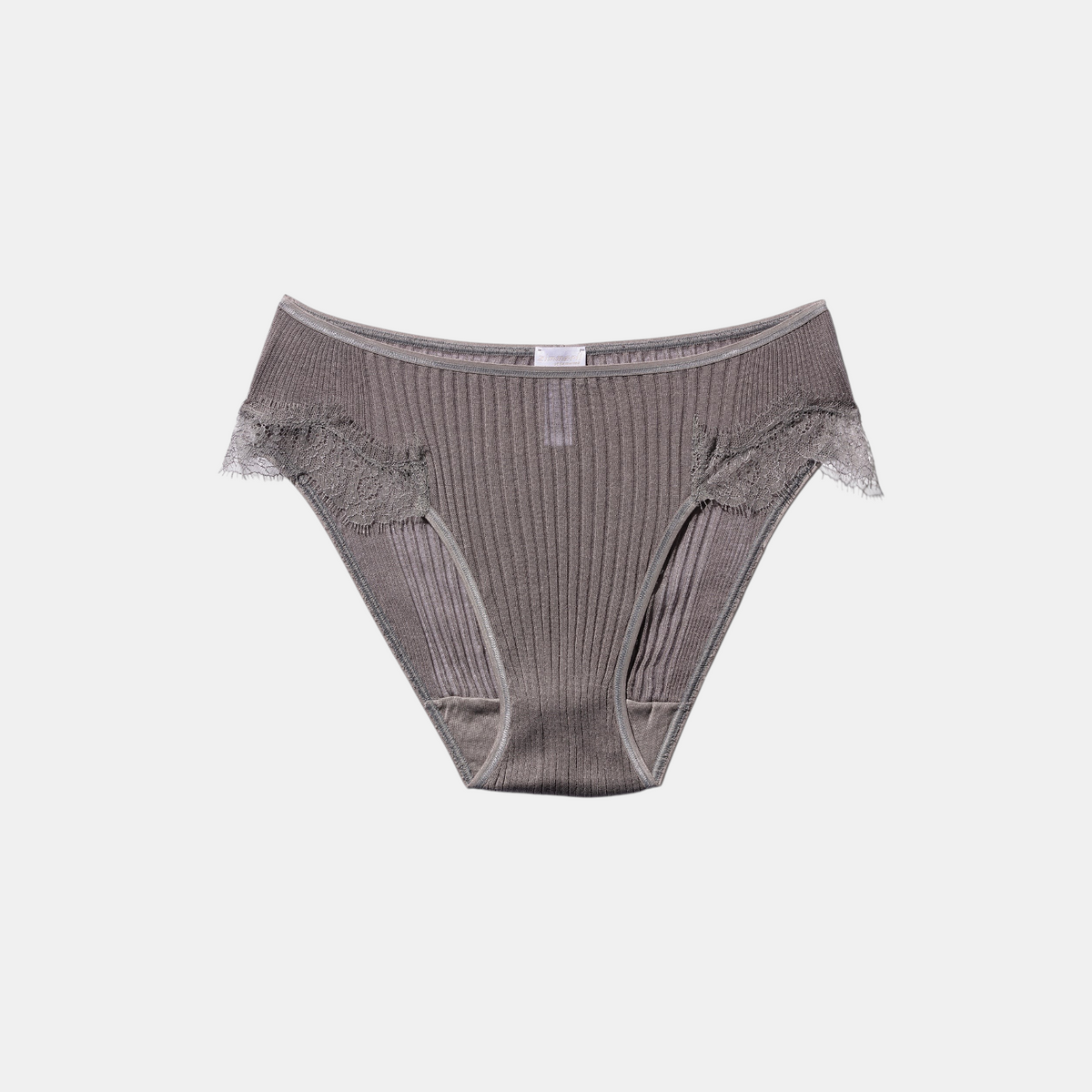 Shop Rescue Spa Richelieu briefs in taupe grey made of ribbed Peru-Prima cotton with delicate eyelash lace trim.