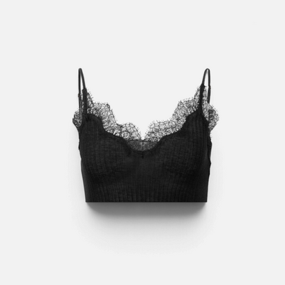 Shop Rescue Spa slate grey cotton negligee featuring a wavy V-neckline with delicate eyelash lace trim and straps.