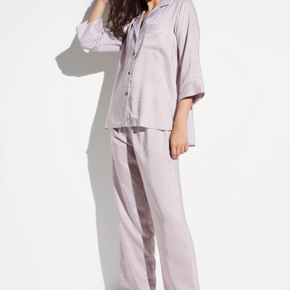 Shop Rescue Spa long sand striped viscose and silk pajama pants with a relaxed straight cut and elastic waistband